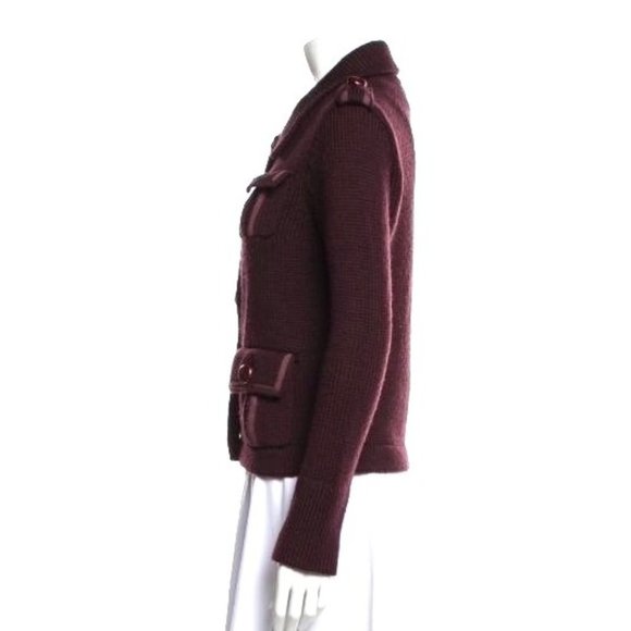 Marc Jacobs Wool Knit Utility Jacket Burgundy Pointed Collar Pockets XS Button U - Picture 2 of 11